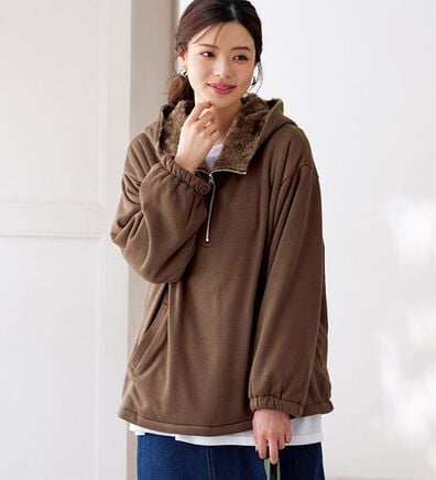 BELLUNA（ベルーナ）の「【暖炉】着るだけあったか！裏ボアハーフジップパーカー（トレーナー・スウェット）」