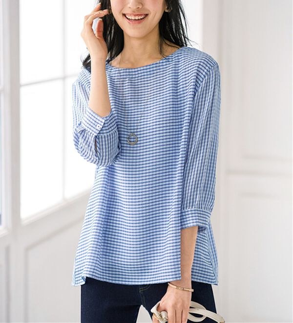 BELLUNA（ベルーナ）の「リップル素材切替デザインブラウス（ブラウス）」｜詳細画像