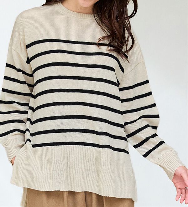 RANAN（ラナン）の「ワイドリブ使いカラーニットチュニック（ニット・セーター）」｜詳細画像