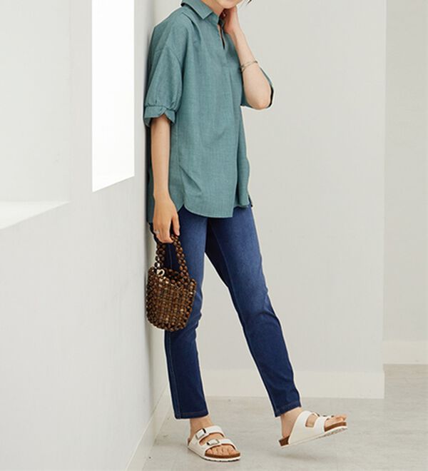 BELLUNA（ベルーナ）の「袖タックデザイン麻調素材スキッパーブラウス（ブラウス）」｜詳細画像