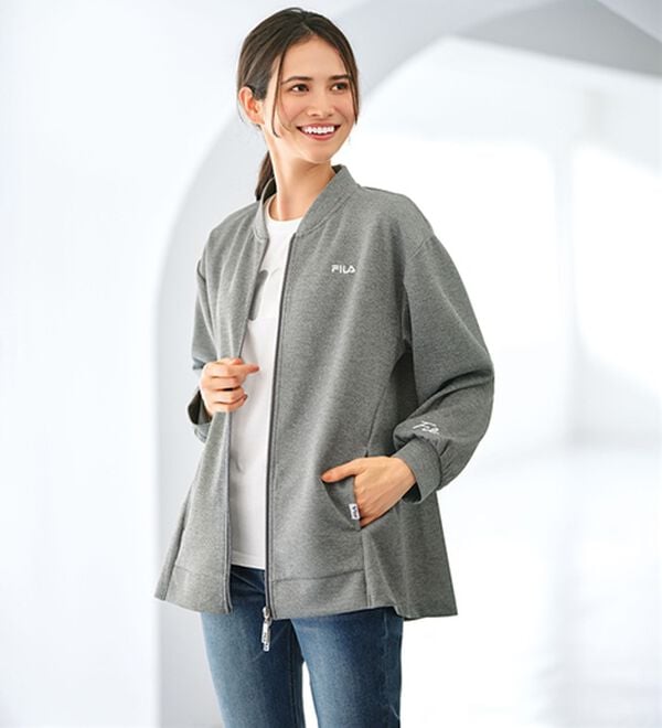 BELLUNA（ベルーナ）の「＜ＦＩＬＡ＞とろみ素材ダブルジップブルゾン（ブルゾン）」｜杢グレー