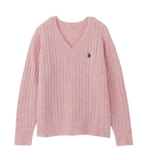 RANAN（ラナン）の「＜U.S.POLO ASSN.＞ワンポイントケーブルVネックニット（ニット・セーター）」｜詳細画像