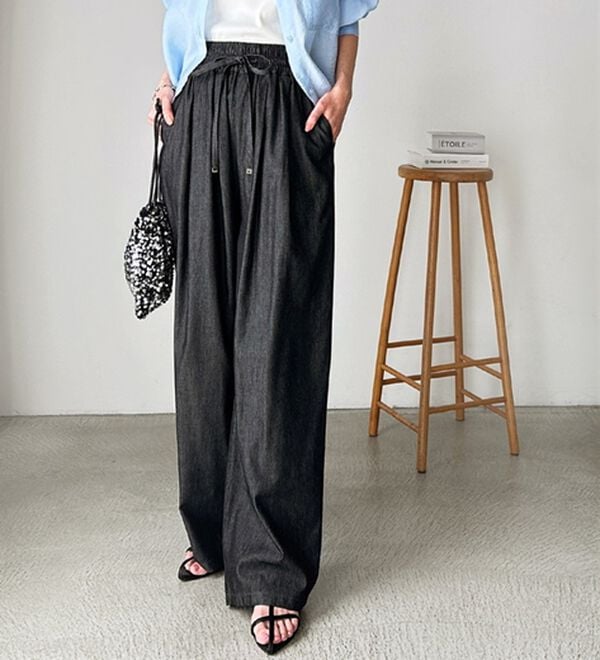 GeeRA（ジーラ）の「【接触冷感】穿いて感激！キレイ見えする楽ちんワイドデニムパンツ（ワイドパンツ・ガウチョ）」｜詳細画像