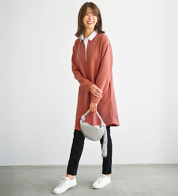 BELLUNA（ベルーナ）の「ボーダージャカード素材ラガーシャツワンピース（カットソーワンピース）」｜詳細画像