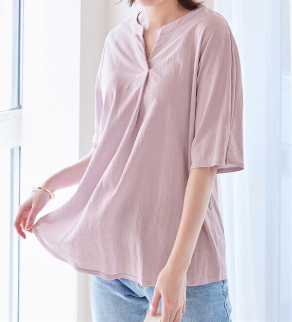 alotta（アロッタ）の「【接触冷感】スキッパータック袖ブラウスカットソー（カットソー）」｜詳細画像