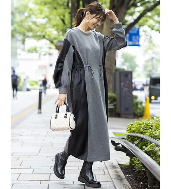 BELLUNA（ベルーナ）の「異素材切替ドロストワンピース（その他ワンピース）」｜詳細画像