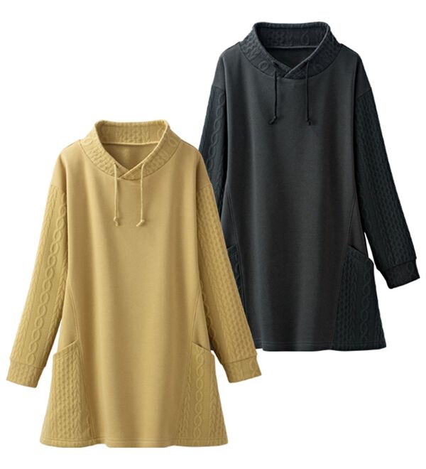 LAVIENNE（ラヴィエンヌ）の「【２枚組】ケーブル切替の裏起毛チュニック（チュニック）」｜詳細画像
