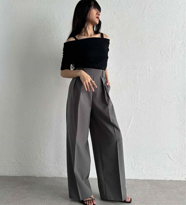 RANAN（ラナン）の「【選べる股下】きれい見え２タックワイドスラックス（ワイドパンツ・ガウチョ）」｜詳細画像