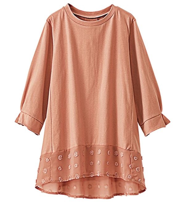 BELLUNA（ベルーナ）の「裾シアードット切替プルオーバー（カットソー）」｜ピンク