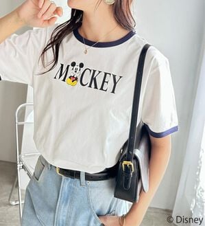 GeeRA（ジーラ）の「【Disney/ディズニー】別注/Mickey Mouse＆Minnie Mouse/リンガープリントTシャツ（カットソー）」｜ミッキー&times;オフホワイト