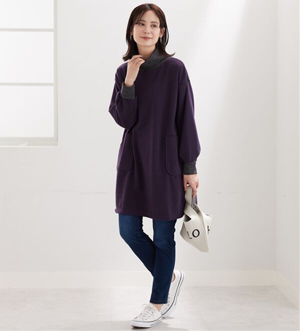 BELLUNA（ベルーナ）の「オフタートルネック配色リブ切替チュニック（チュニック）」｜詳細画像