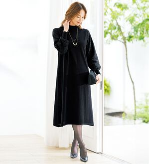 ルフラン（ルフラン）の「袖レース濃黒ニットワンピース（ニットワンピース）」｜黒