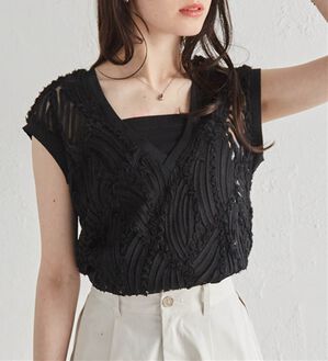 RANAN（ラナン）の「【前後２ＷＡＹ】シアー刺しゅうベスト（ベスト）」｜ブラック