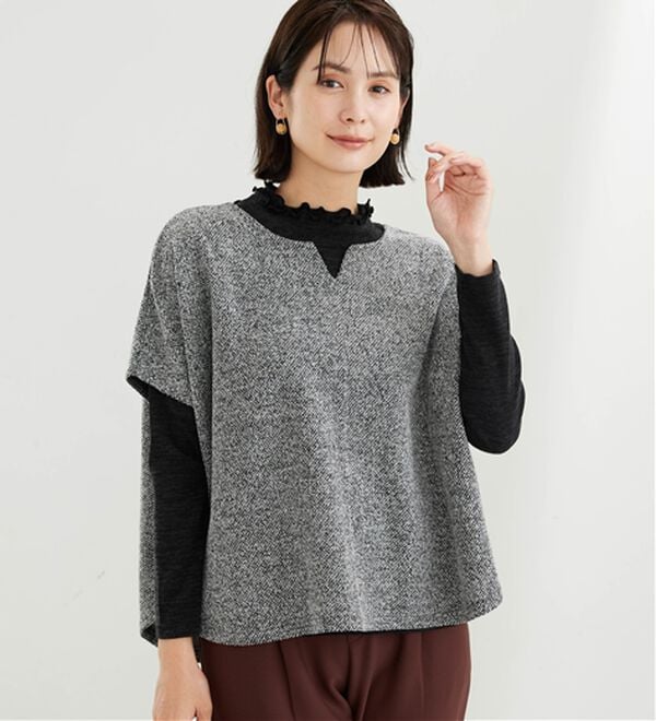 BELLUNA（ベルーナ）の「【2点セット】ブークレ素材ポンチョアンサンブル（アンサンブル）」｜詳細画像