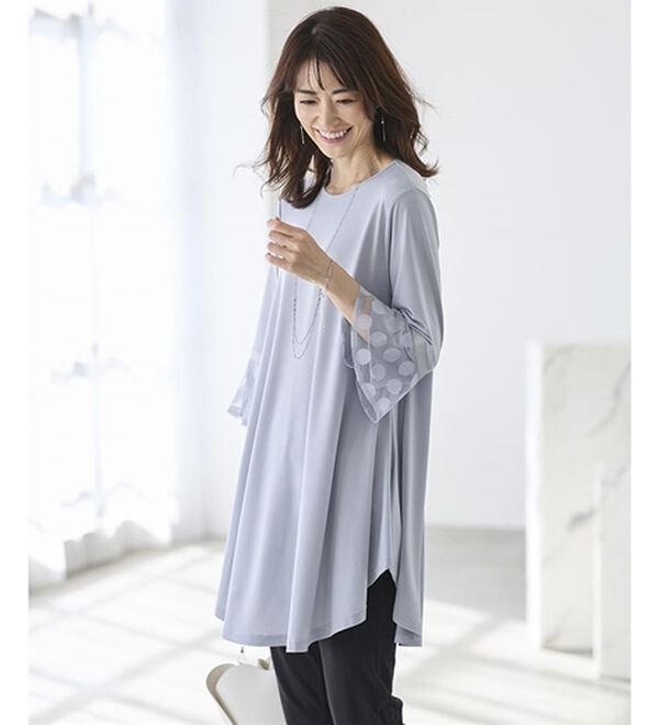 BELLUNA（ベルーナ）の「袖口レース使いカットソーエレガントチュニック（チュニック）」｜詳細画像