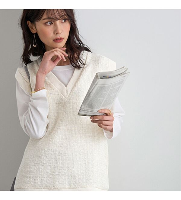 BELLUNA（ベルーナ）の「ツイード調素材Ｖネックデザインベスト（ベスト）」｜詳細画像