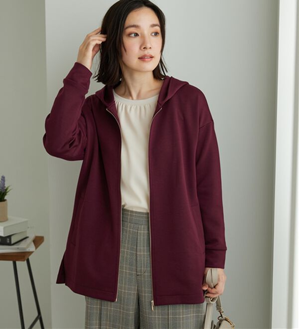 BELLUNA（ベルーナ）の「フードデザインとろみ素材ジップアップパーカー（パーカー）」｜詳細画像