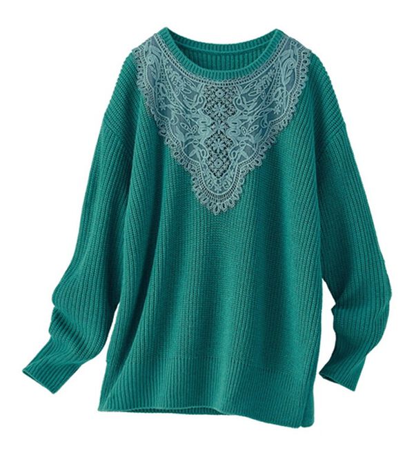 BELLUNA（ベルーナ）の「配色レースあぜ編ニット（ニット・セーター）」｜詳細画像