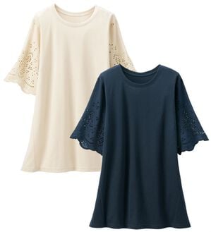 「【２色組】袖レースの体型カバーチュニック（チュニック）」｜詳細画像