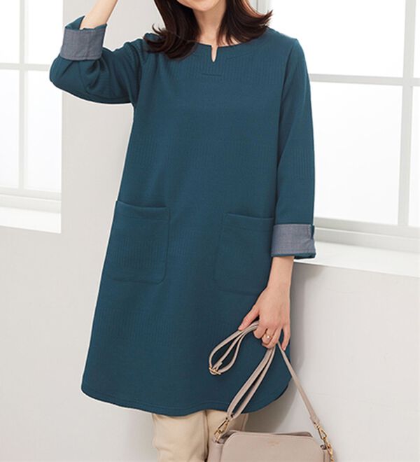 BELLUNA（ベルーナ）の「ポケット付ボーダージャカードワンピース（その他ワンピース）」｜詳細画像