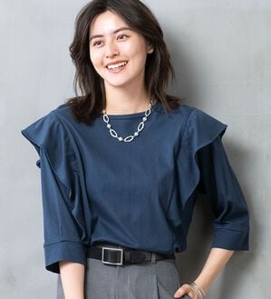 ルフラン（ルフラン）の「ちょい洒落＊７分袖ラッフルショルダーＴシャツ（カットソー）」｜詳細画像