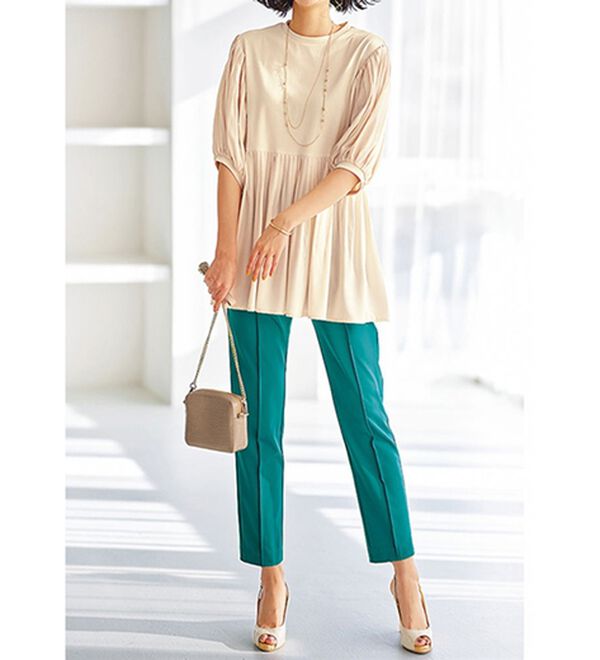 BELLUNA（ベルーナ）の「異素材使いフレアーデザインチュニック（チュニック）」｜詳細画像