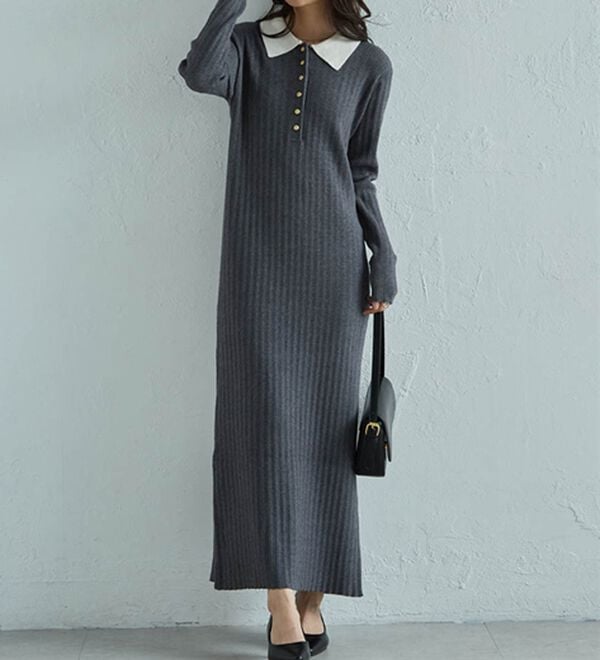 RANAN（ラナン）の「ポロカラーリブニットワンピース（ロングワンピース）」｜詳細画像