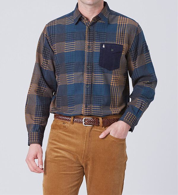 「＜ハッシュパピー＞コットン１００％パッチワーク風シャツ（メンズシャツ）」｜詳細画像