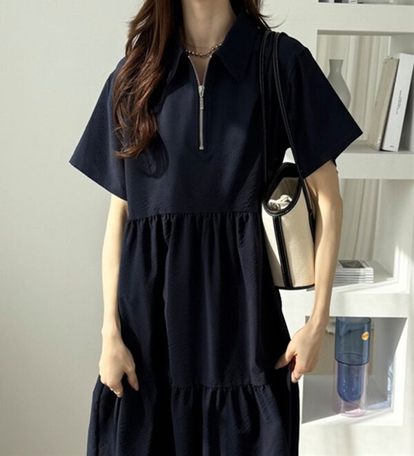 GeeRA（ジーラ）の「サッカーティアードハーフジップワンピース（その他ワンピース）」｜詳細画像