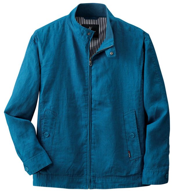 「＜コムルヴァン・オム＞さっと羽織れる麻１００％ライダースブルゾン（メンズジャケット）」｜ライトブルー