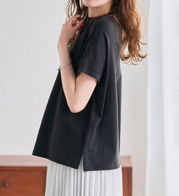 RANAN（ラナン）の「【選べる袖丈】＜BC＞綿100％プチハイネックＴシャツ（カットソー）」｜詳細画像