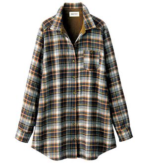 BELLUNA（ベルーナ）の「＜ミネトンカ＞裏フリースチェックシャツ（チュニック）」｜オレンジ系