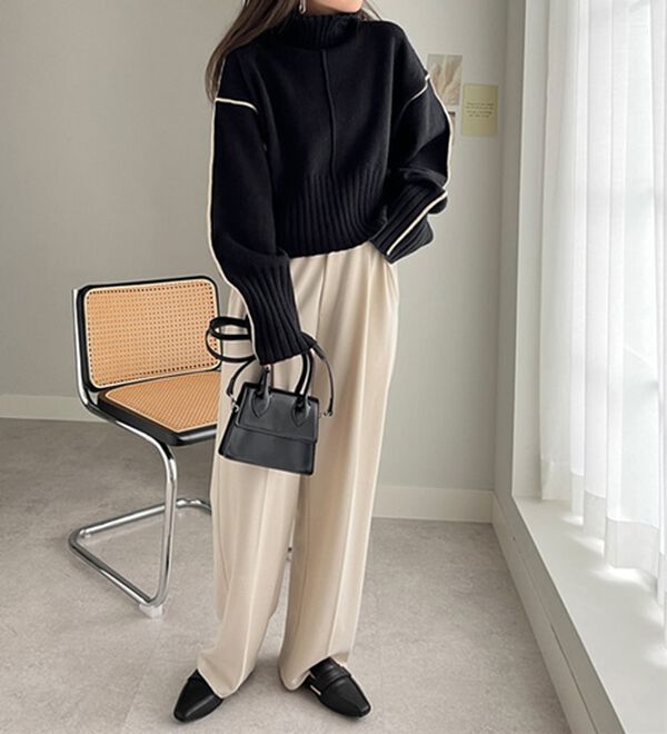 バイカラーラインタートルニット - ベルーナ【公式】