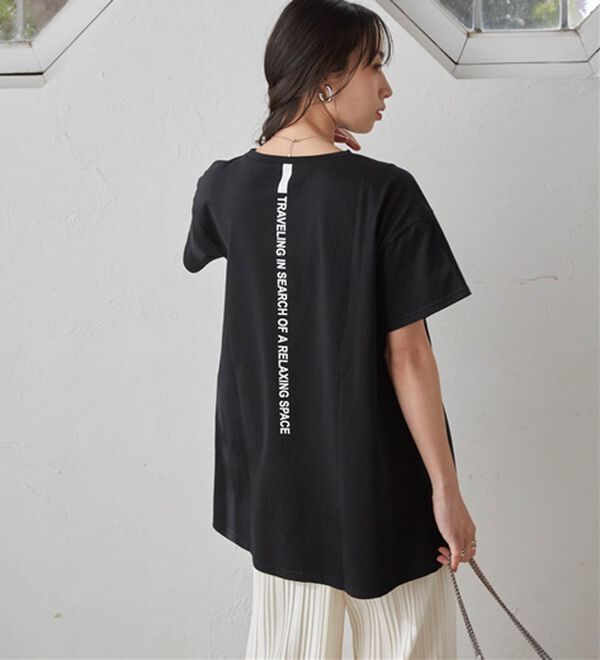 RANAN（ラナン）の「【ひんやり】ロゴプリントチュニックTシャツ（Tシャツ）」｜詳細画像