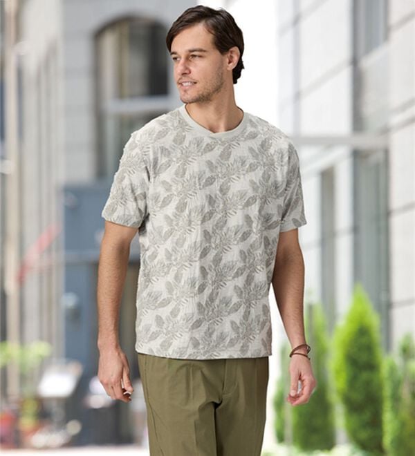 「【２枚組】ボタニカル柄ジャカードＴシャツ（メンズＴシャツ）」｜詳細画像