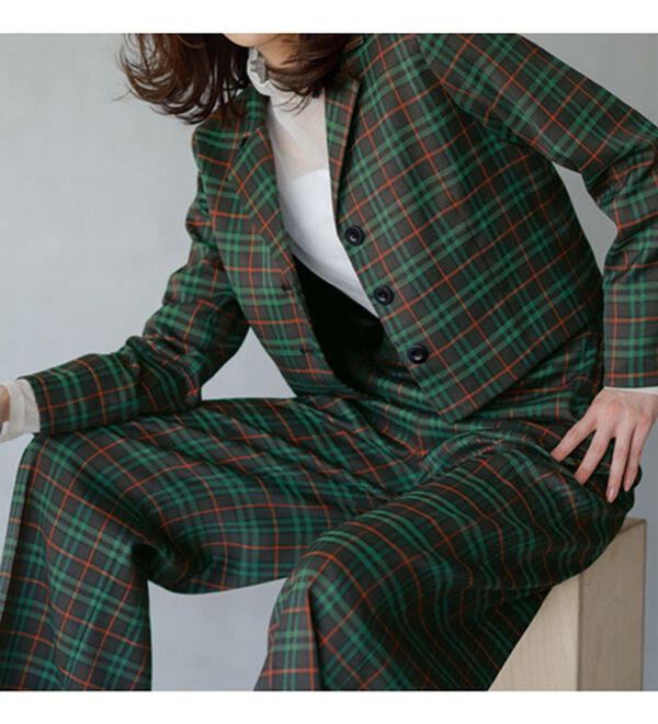 RANAN（ラナン）の「レトロタータンチェック柄セットアップ（パンツスーツ）」｜グリーン系