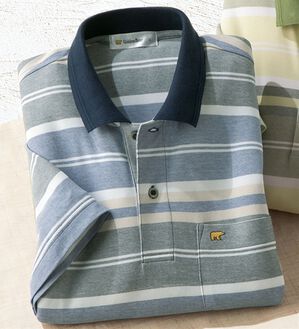 「＜ゴールデンベア＞マルチボーダーポロシャツ（メンズポロシャツ）」｜ネイビー系