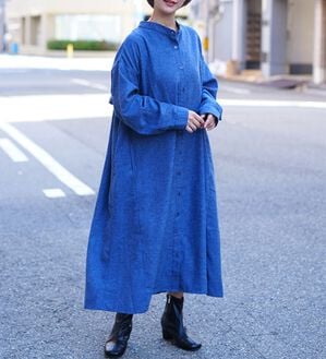 A HAPPY MARILYN（アハッピーマリリン）の「【ＬＬ～８Ｌ】フランネル チェック 細魅せ シャツワンピース（シャツワンピース）」｜デニムネイビー