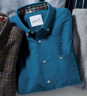 「＜アーノルド　パーマー＞シアサッカーデザインシャツ（長袖・７分袖）（メンズシャツ）」｜ブルー