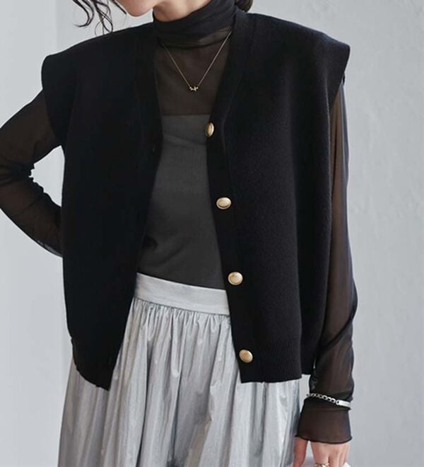 RANAN（ラナン）の「【ムースタッチ】洗える！ゴールド調ボタンニットベスト（ベスト）」｜詳細画像