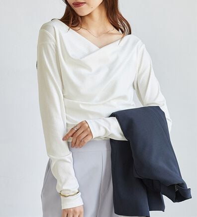 RANAN（ラナン）の「【新色追加】上品ドレープリブロングＴシャツ（カットソー）」