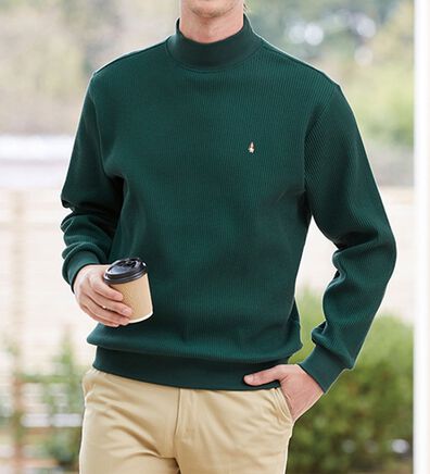 「＜ハッシュパピー＞杢調ワッフル地ハイネックトレーナー（メンズトレーナー）」