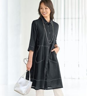 BELLUNA（ベルーナ）の「綿麻ボイルワッシャー素材ステッチ使いチュニックワンピース（チュニックワンピース）」｜黒