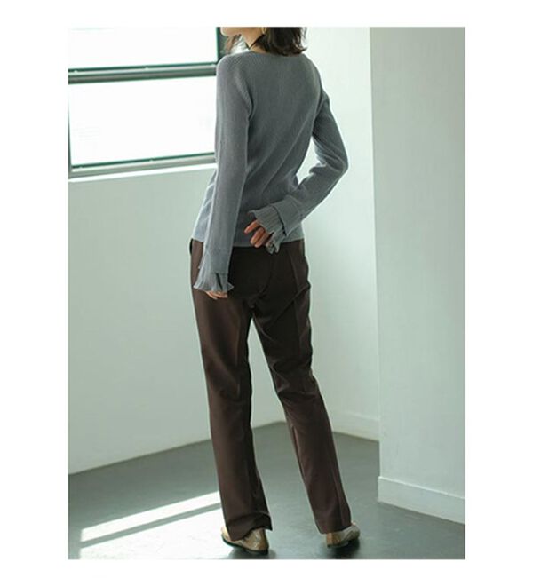 GeeRA（ジーラ）の「プリーツ付Ｖネックリブニットトップス（ニット・セーター）」｜詳細画像