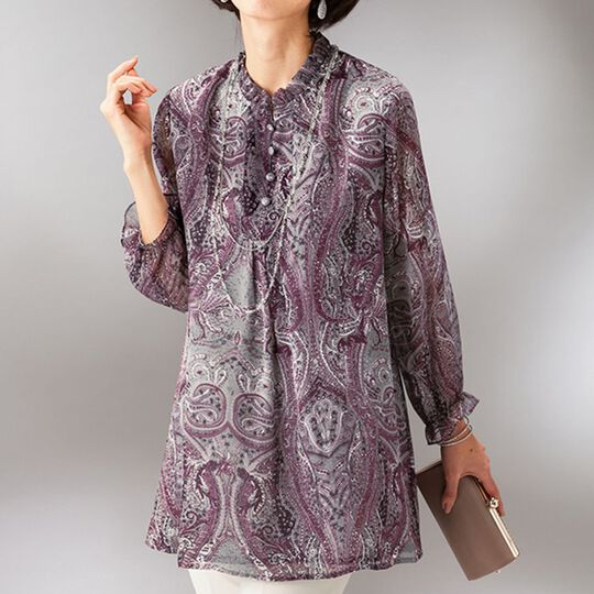 シルクプリントブラウス＜レイロール＞