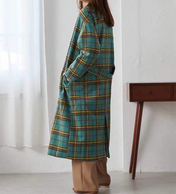 RANAN（ラナン）の「ビッグチェック柄シャギーコート（ロングコート）」｜詳細画像
