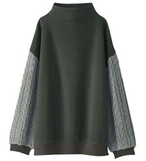 BELLUNA（ベルーナ）の「ケーブルニット使いプルオーバー（カットソー）」｜チャコール(袖)