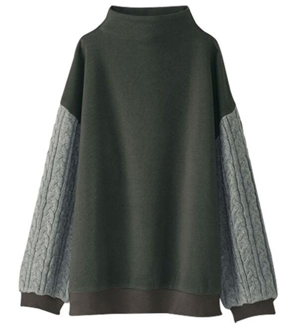 BELLUNA（ベルーナ）の「ケーブルニット使いプルオーバー（カットソー）」｜チャコール(袖)