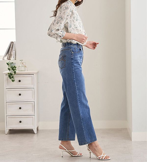 BELLUNA（ベルーナ）の「ヒンヤリ冷感！ライトオンスジーンズ（ワイド）（ワイドパンツ・ガウチョ）」｜詳細画像