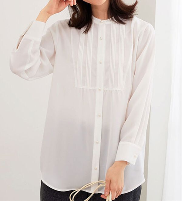 BELLUNA（ベルーナ）の「パール使いピンタックデザインチュニック（チュニック）」｜オフ白